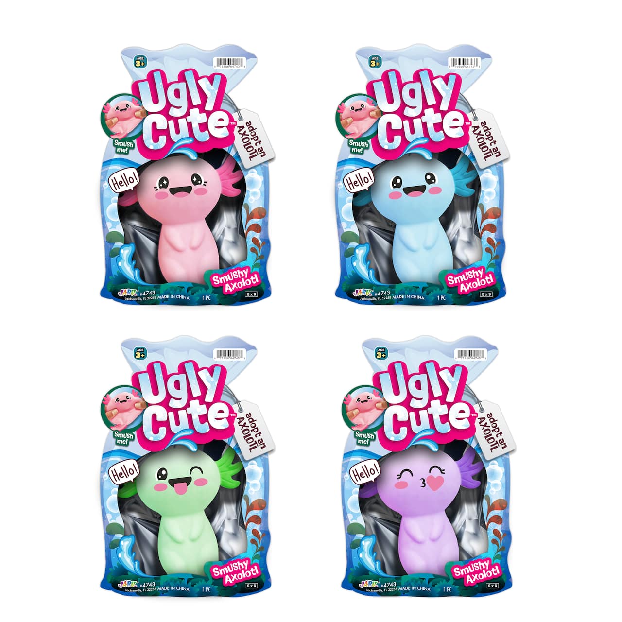 Assorted Ja-Ru® Ugly Cute™ Smushy Axolotl Toy